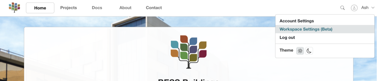 Access workspaces from the user navigation menu